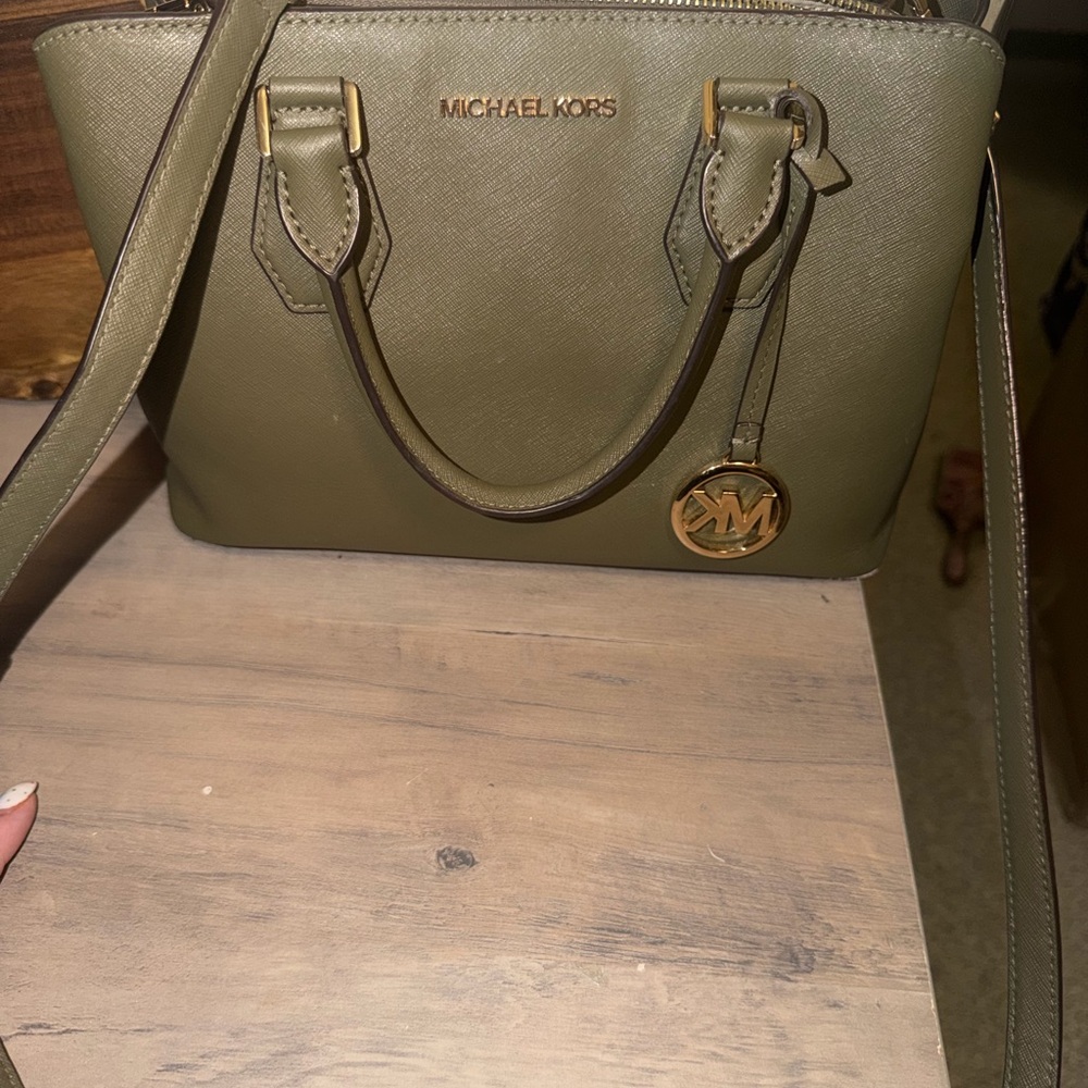 Michael Kors Olive Green Saffiano Satchel with Gold Hardware